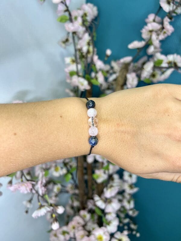 Bracelet réglable Sodalite-Quartz Rose-Cristal