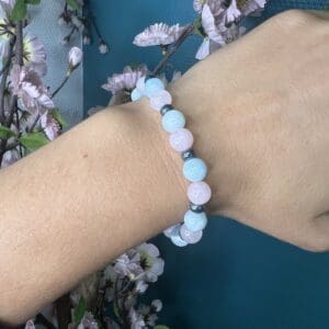 Bracelet simple Aigue marine - Quartz Rose