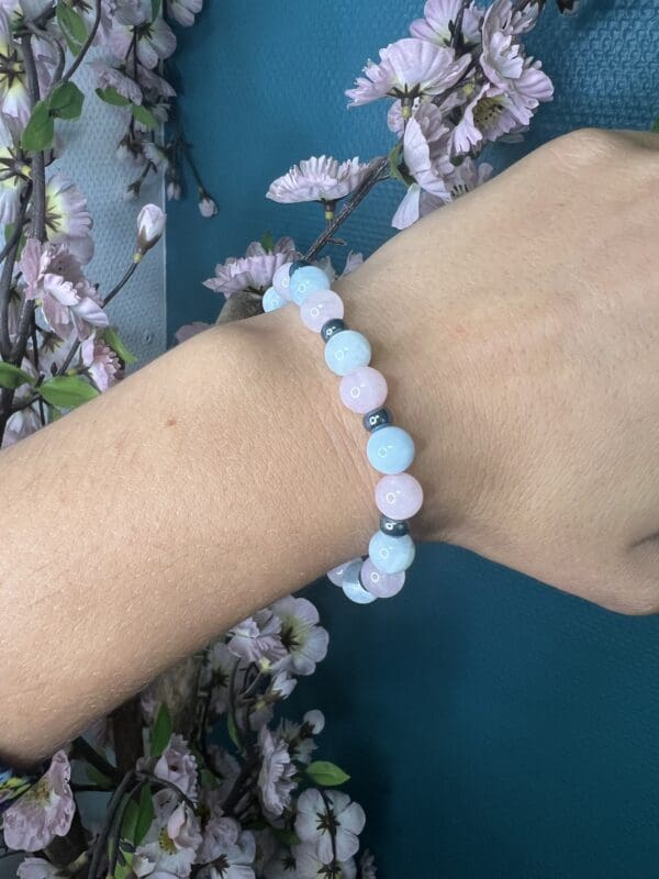 Bracelet simple Aigue marine - Quartz Rose